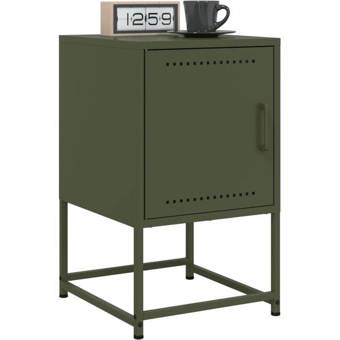 Mesitas de noche de 2 piezas, verde oliva, 36x39x60,5 cm, acero