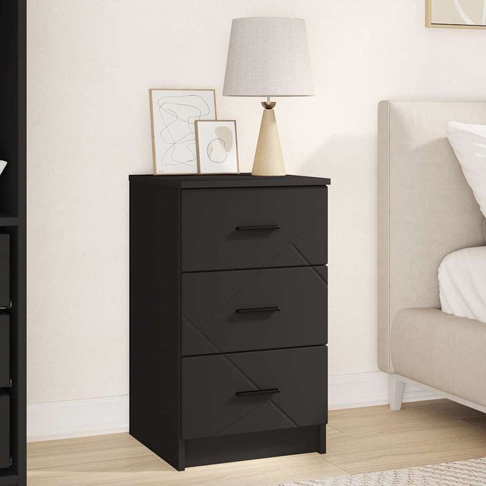 Mesilla de noche negra, 38 x 38 x 66 cm, madera de ingeniería