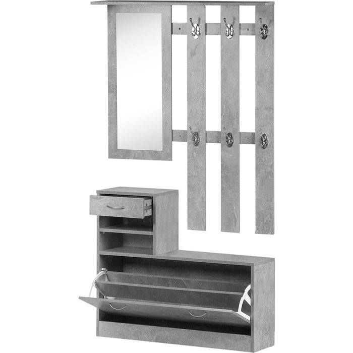 Mueble perchero entrada 3 piezas espejo zapatero cajón 90x102cm gris