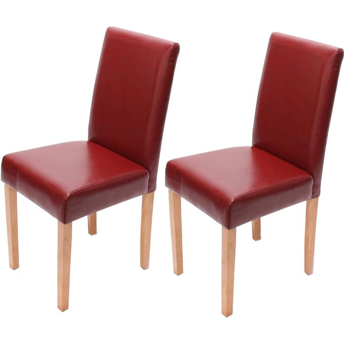Juego de 2 sillas de comedor silla de cocina littau ~ cuero, rojo, patas claras