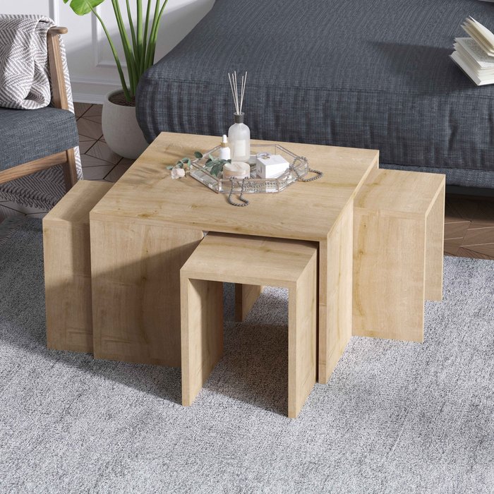 Mesa de centro nido de melamina efecto madera