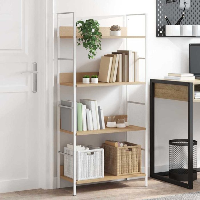 Librería de roble de 4 niveles, 60 x 27,6 x 124,5 cm, madera de ingeniería.