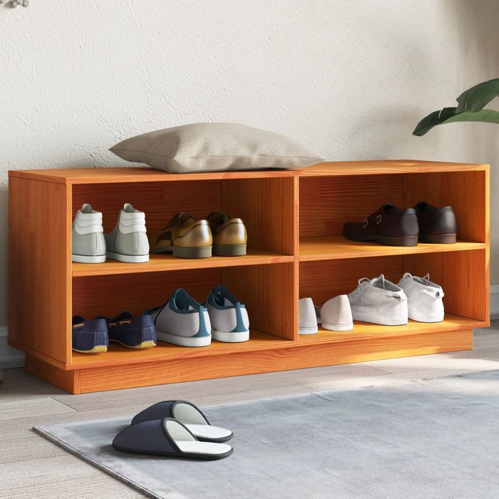 Zapatero encerado marrón 110x34x45 cm madera maciza de pino