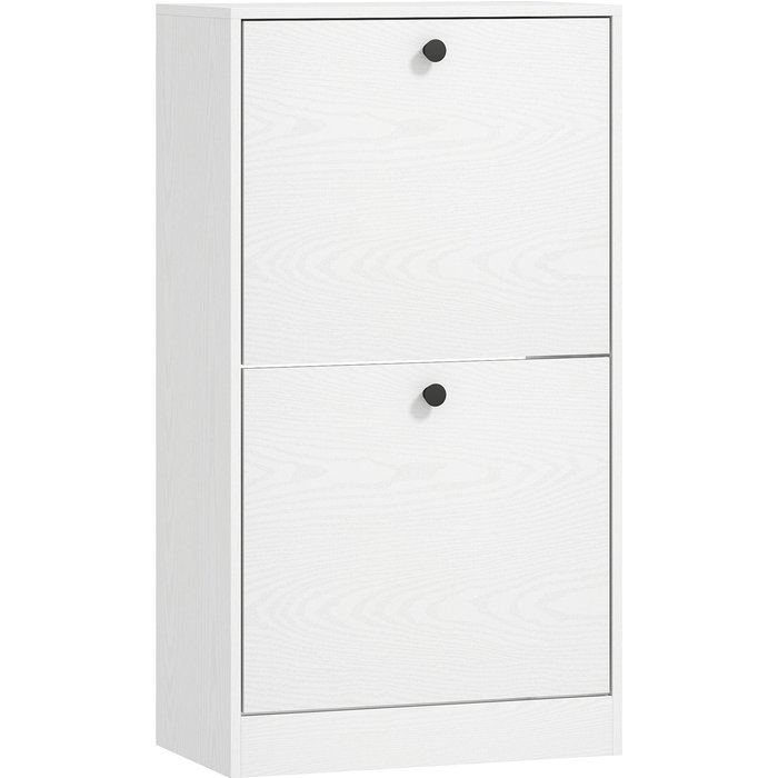 Zapatero homcom melamina de madera con 2 cajones blanco veteado 47x26x85 cm