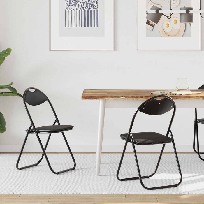 Silla plegable, 2 piezas, negra, 48 x 43,5 x 81 cm, piel sintética