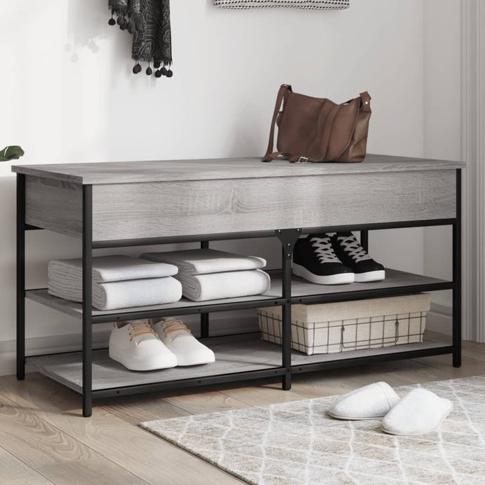 Banco zapatero sonoma gris 100x42,5x50 cm de madera contrachapada