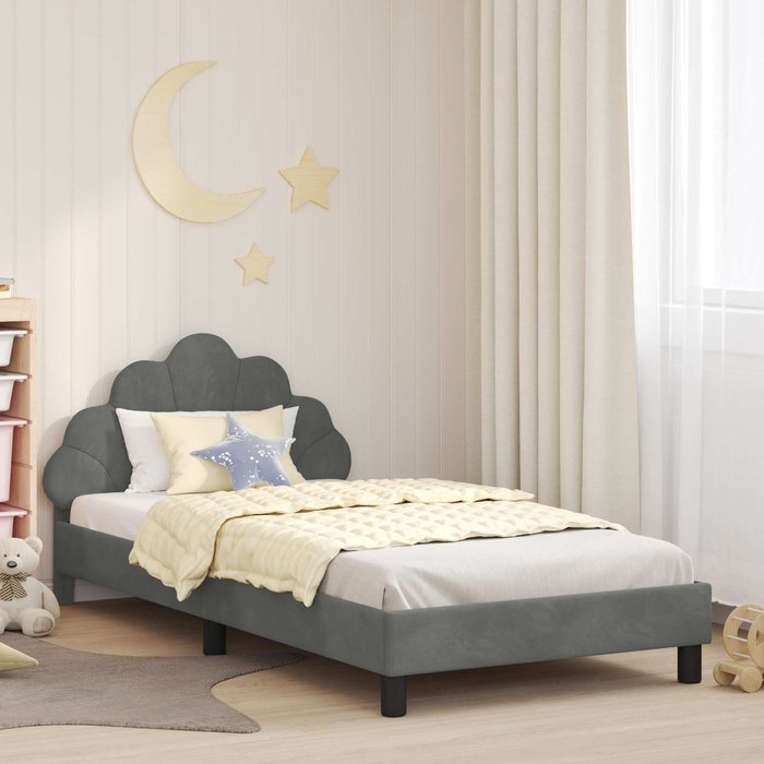 Cama para niños con cabecero gris oscuro 80 x 200 cm terciopelo