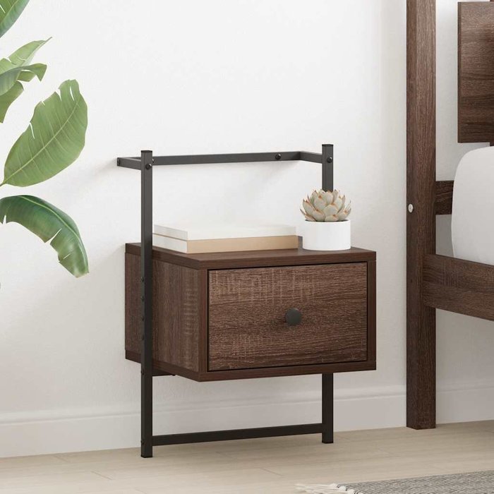 Mesita de noche mural, roble marrón, 35x30x51 cm, madera de ingeniería.
