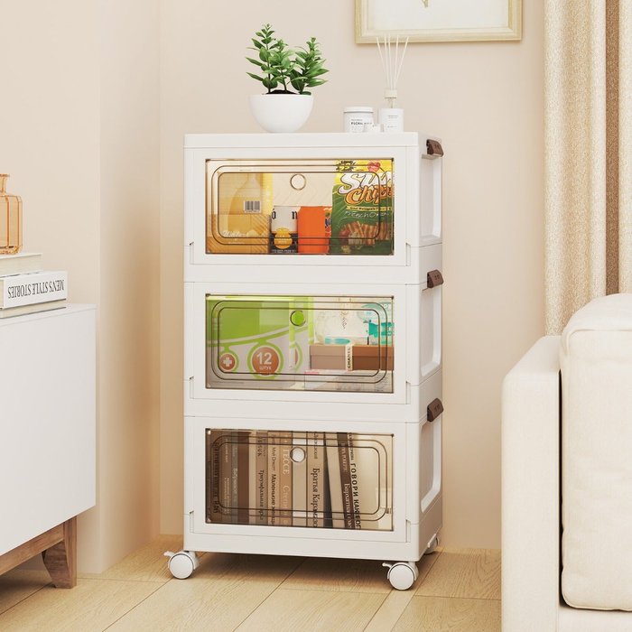 Set 3 cajas organizadoras apilables 75l con tapa y ruedas - plegables pp