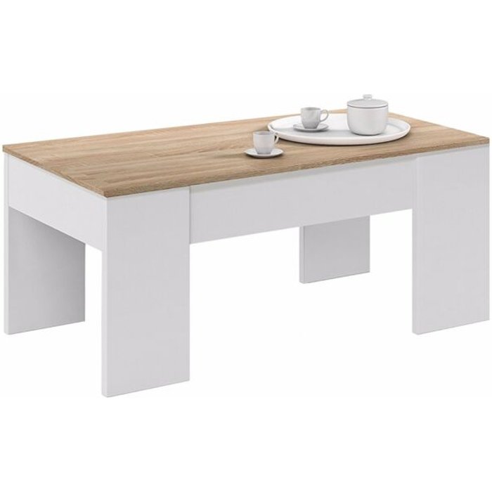 Mesa de centro elevable alfa blanco y roble canadian