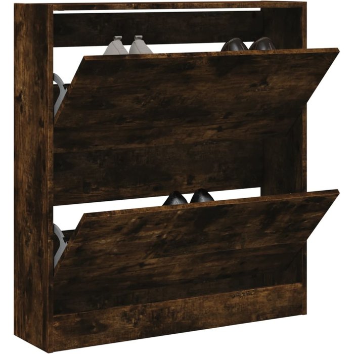 Zapatero de roble ahumado de 80x21x87,5 cm, fabricado en madera de ingeniería.