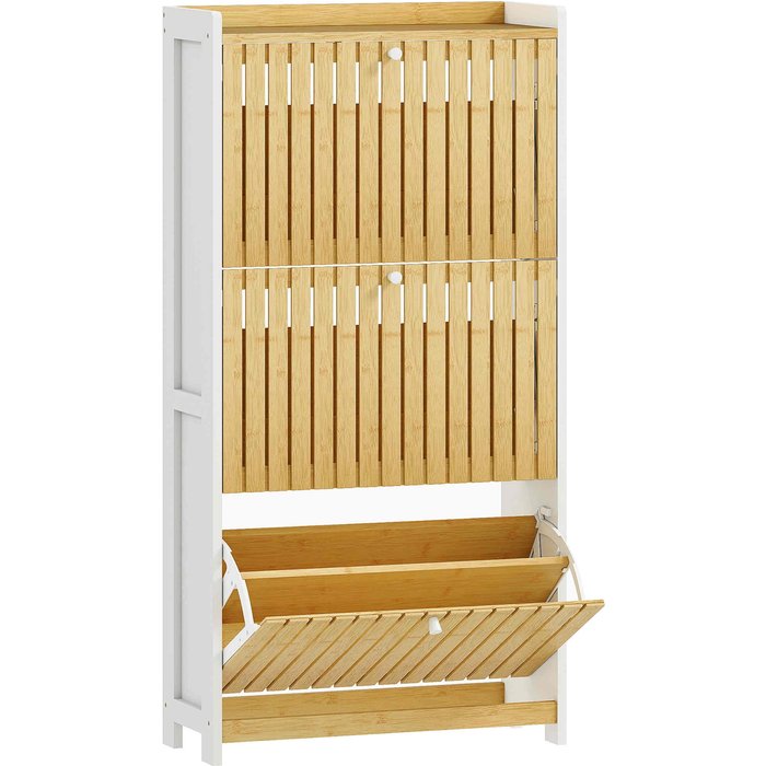 Zapatero estrecho homcom mdf, bambú blanco y natural 60x24x118 cm 837-592v01wt