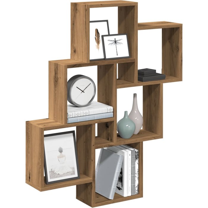 Estante de pared en forma de cubo artesanal de roble 78x15x93 cm