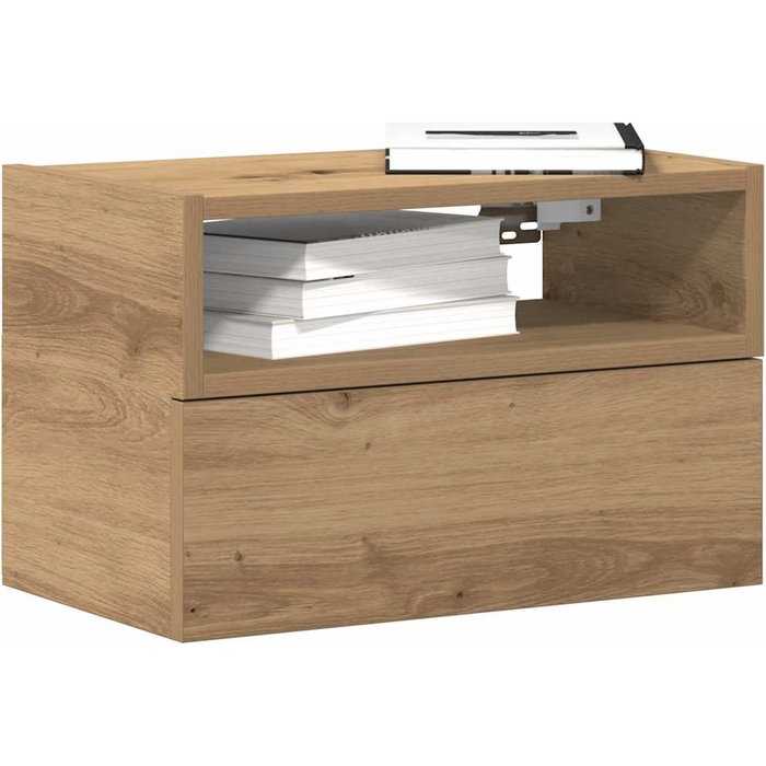 Mesita de noche de pared de roble hecha a mano, 45x26x28,5 cm
