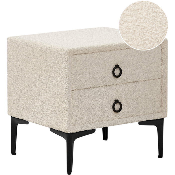 Beliani mesita de noche 2 cajones sezanne bouclé blanco crema