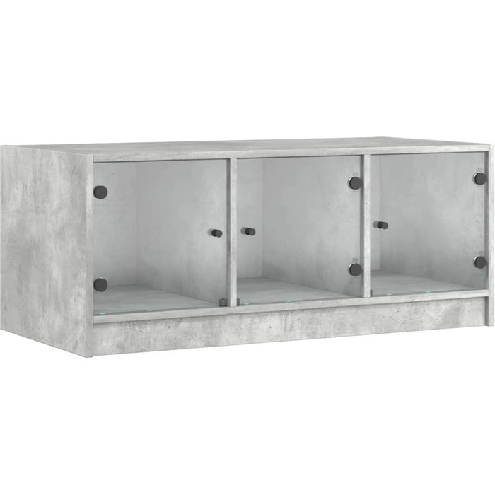Mesa de centro con puertas de cristal, hormigón grs 102x50x42 cm - comfortxl