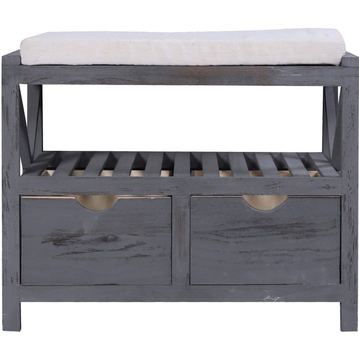 Banco de asiento rebecca mobili gris 2 cajones madera retro 43x65x34