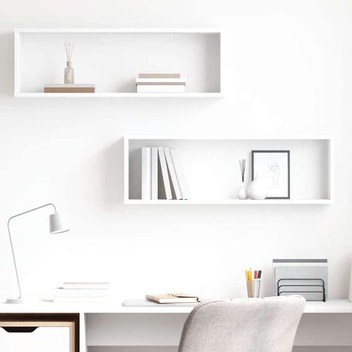 Estantes de pared cúbicos blancos de 80x15x26,5 cm, de madera de ingeniería.