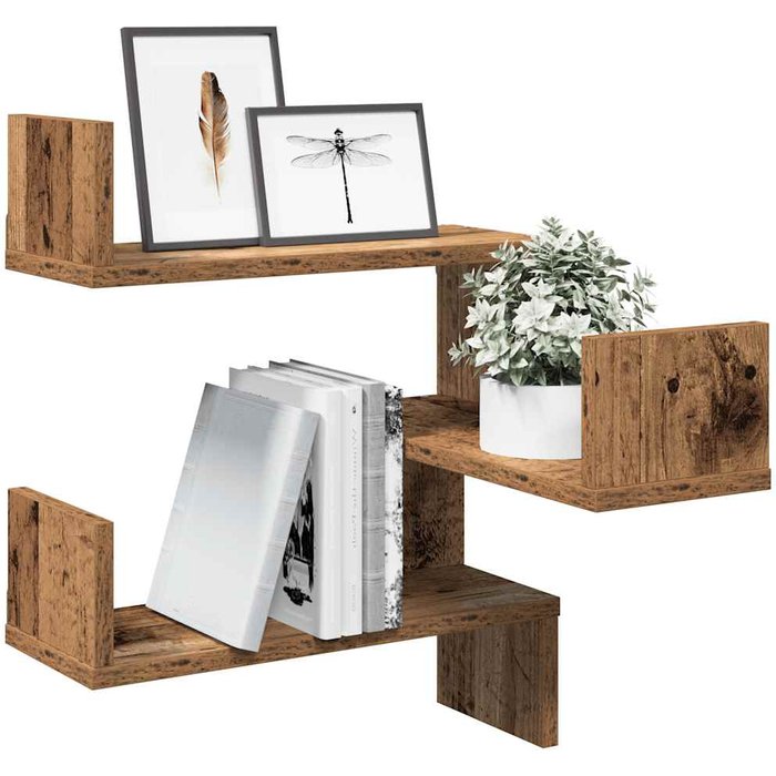 Estantes esquineros de pared 2 piezas madera vieja 40x40x49,5 cm