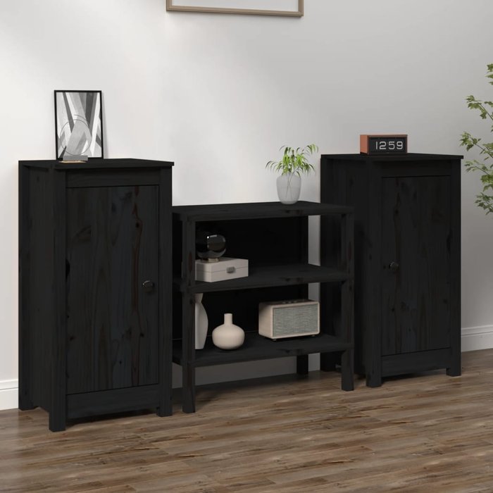 Aparadores 2 piezas negro 40x35x80 cm madera maciza de pino