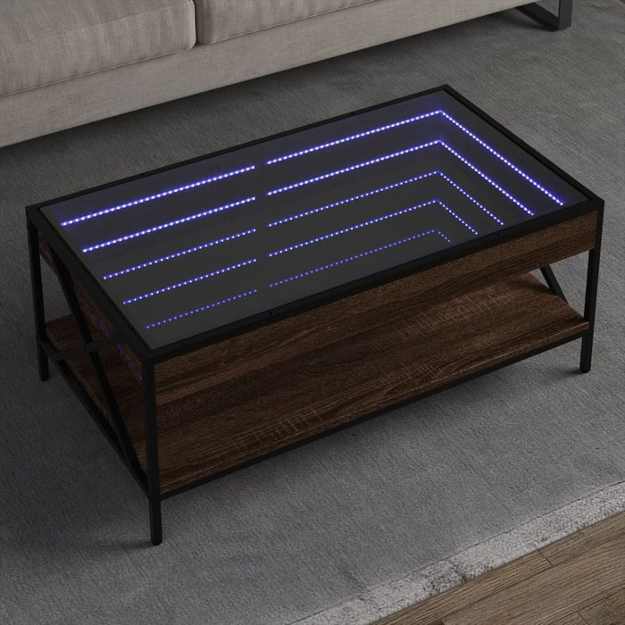 Mesa de centro con infinity led marrón roble 90x50x38 cm