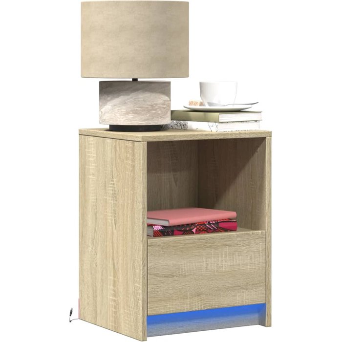 Mesitas de noche luces led 2 unidades madera ingeniería roble sonoma