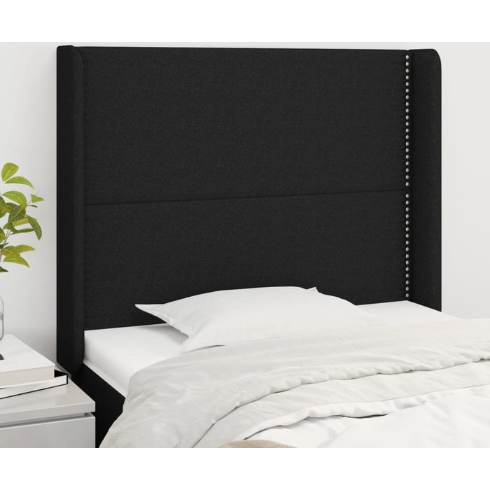 Cabecero con orejas negro 103x16x118/128 cm tela