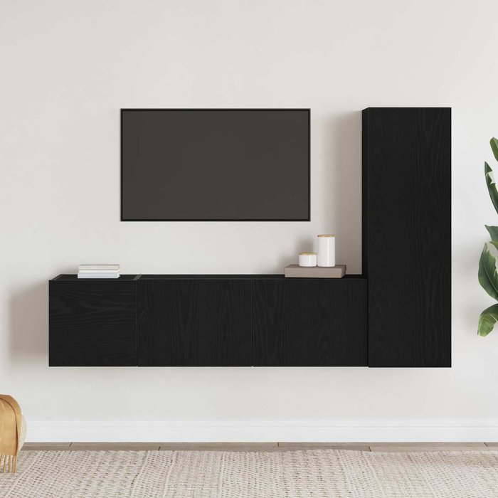 Conjunto de mueble de tv de 3 piezas, roble negro, 130,5 x 30 x 140 cm