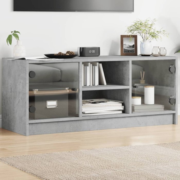 Vidaxl mueble de tv con puertas de vidrio gris hormigón 102x37x42 cm