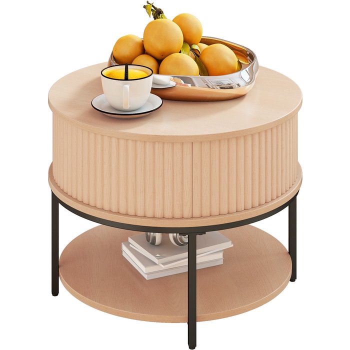 Mesa de centro elevable balconera con diseño acanalado y almacenamiento oculto