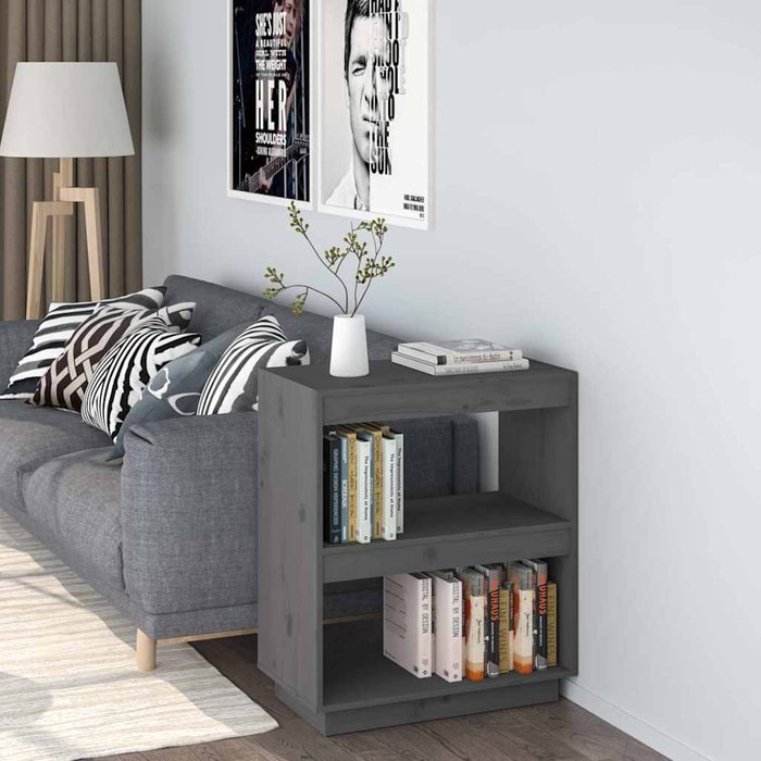 Librería gris de 60x35x71 cm, madera maciza de pino. - pangivo