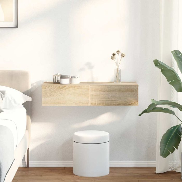 Estantería de pared con cajones, madera de roble sonoma.