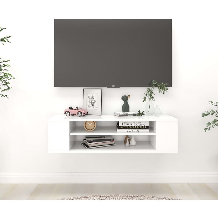 Mueble tv suspendido blanco 100x30x26,5 cm madera contrachapada