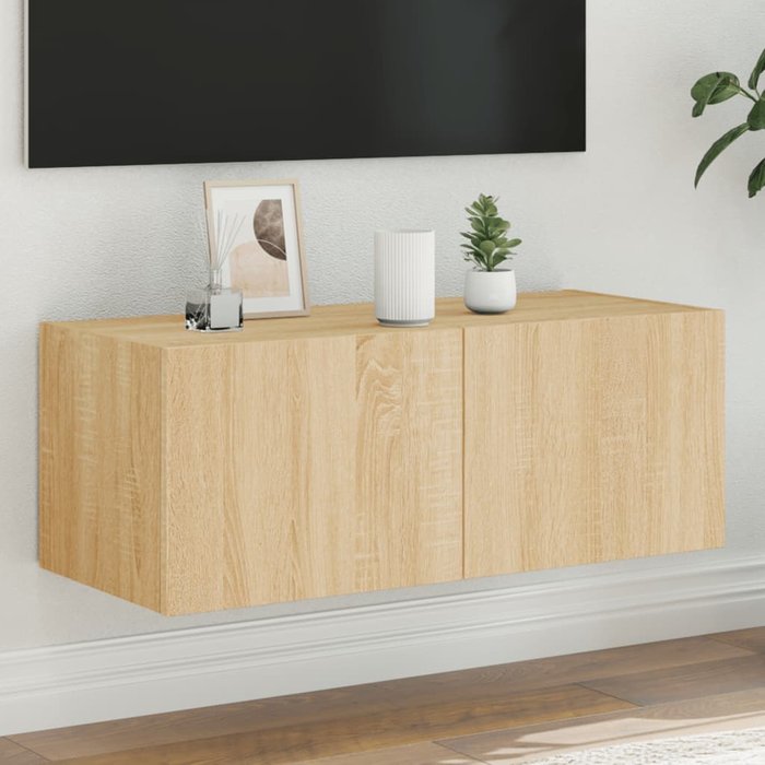 Maison exclusive - mueble de tv de pared con luces led roble sonoma 80x35x31 cm