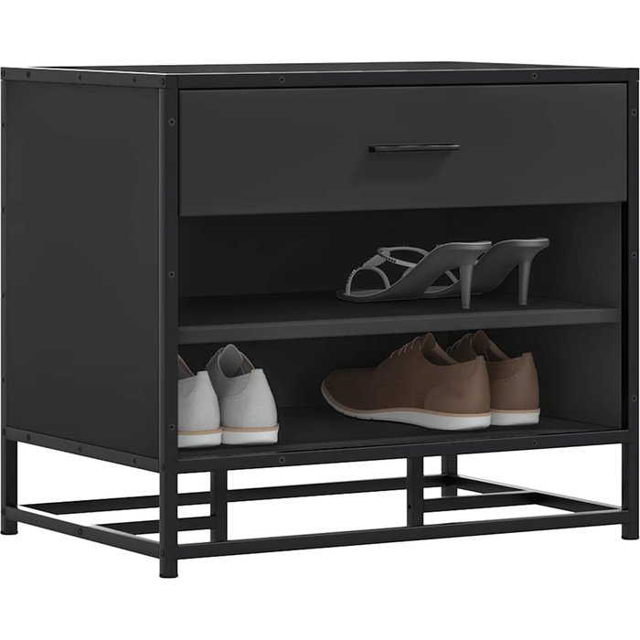 Banco zapatero negro 60x40x53,5 cm madera contrachapada y metal