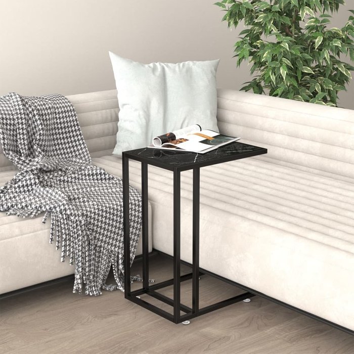 Maison exclusive - mesita ordenador vidrio transparente negro mármol 50x35x65cm