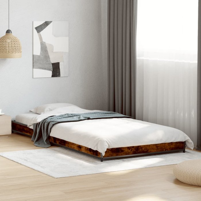 Maison exclusive - estructura cama madera ingeniería metal roble humo 100x200 cm