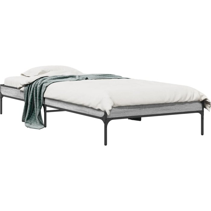 Estructura cama madera ingeniería metal gris sonoma 100x200 cm — comfortxl