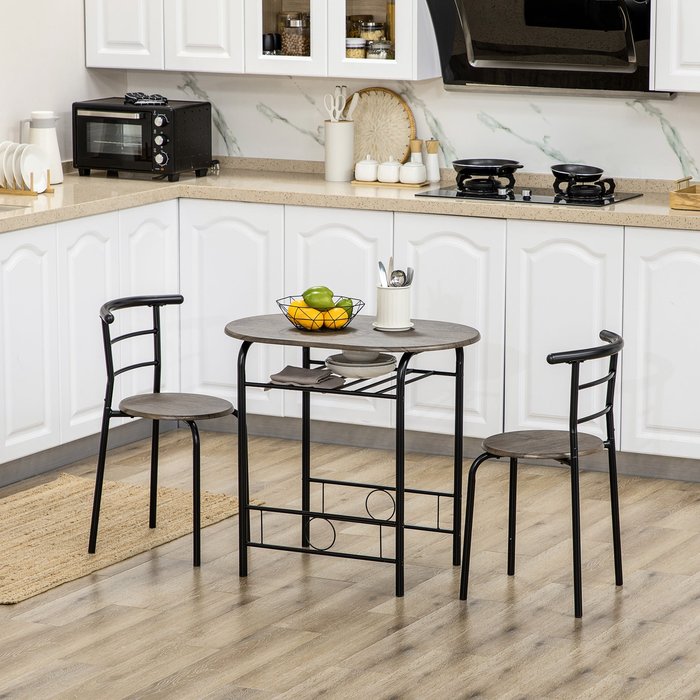 Conjunto bistro: mesa (cocina/comedor) + 2 sillas, 80x53x74,5 cm, negro