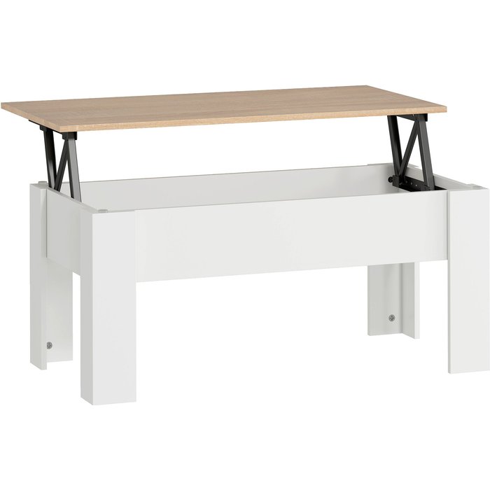 Mesa centro elevable homcom melamina de madera blanco y natural 100x50x58.5 cm