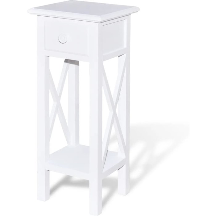 Mesita auxiliar con cajón en mdf + madera de pino blanco dec032341