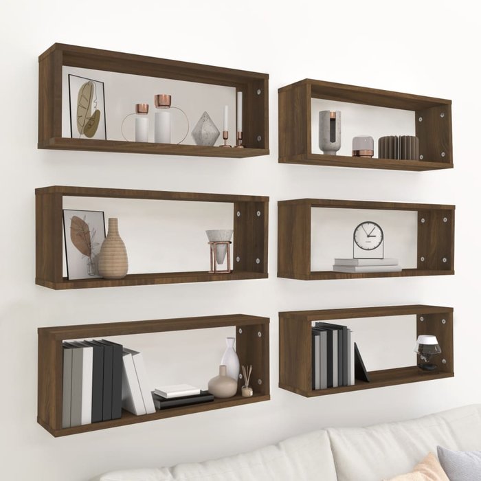 Estanterías cúbicas de pared, 6 piezas, roble marrón, madera de ingeniería.