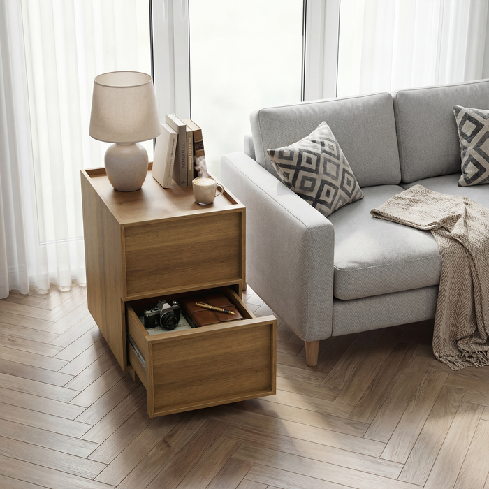 Pack 2 mesitas de noche 48x38x54 cm, 4 cajones en total, mdf, color madera