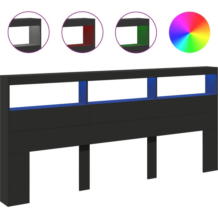 Cabecero de cama - mueble cabecero con led negro 220x17x102 cm