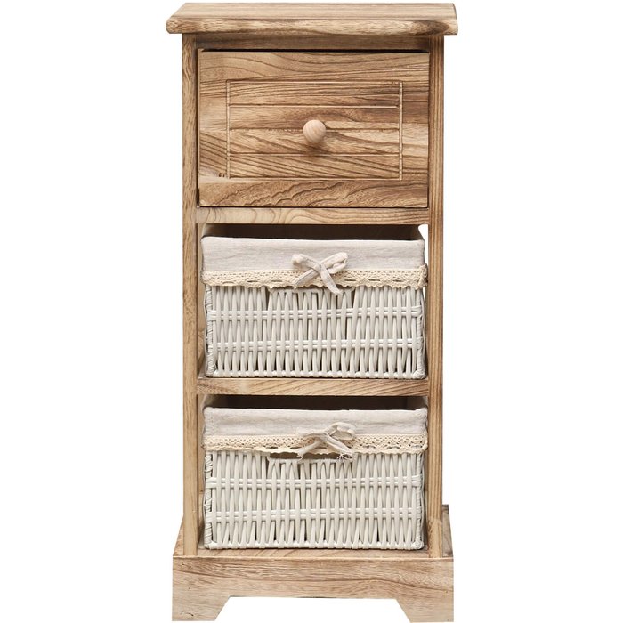 Mesita de noche 3 rebecca mobili cajones madera mimbre natural 63x30x27