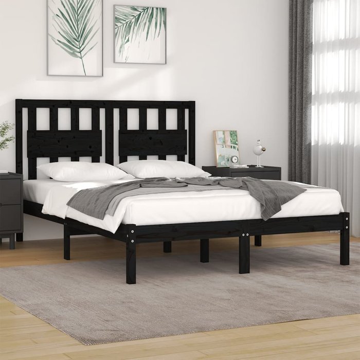 Estructura de cama de madera maciza de pino negra 140x190 cm vidaxl