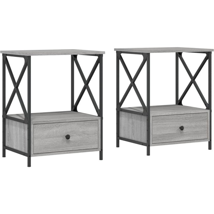 Mesita de noche 2 uds madera ingeniería gris sonoma 50x41x65 cm - comfortxl