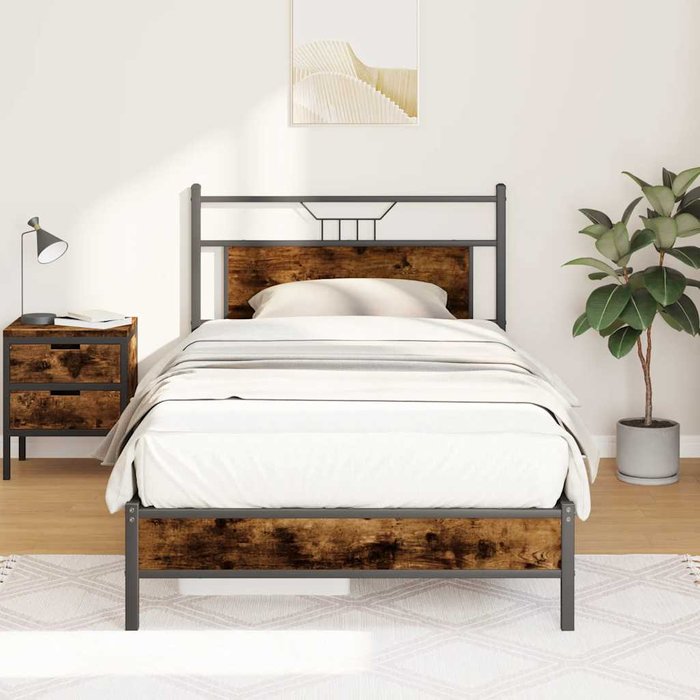 Estructura de cama sin colchón roble ahumado 100x190 cm madera de ingeniería