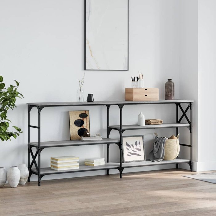 Mesa consola sonoma gris 180x29x76,5 cm madera contrachapada
