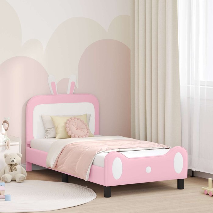 Cama para niños con cabecero con cabecera rosa 80 x 160 cm pu